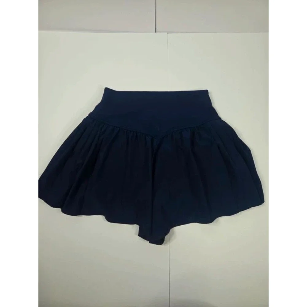 Offline Aerie Navy Blue Pleated Flowy Shorts Medium Flat Waistband